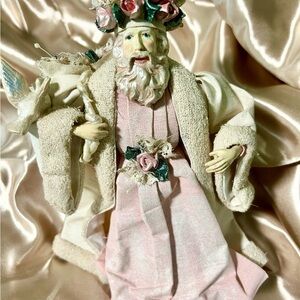 Vintage Sylvestri Pink Rose Santa Figurine • Shabby Cottage Decor -rare